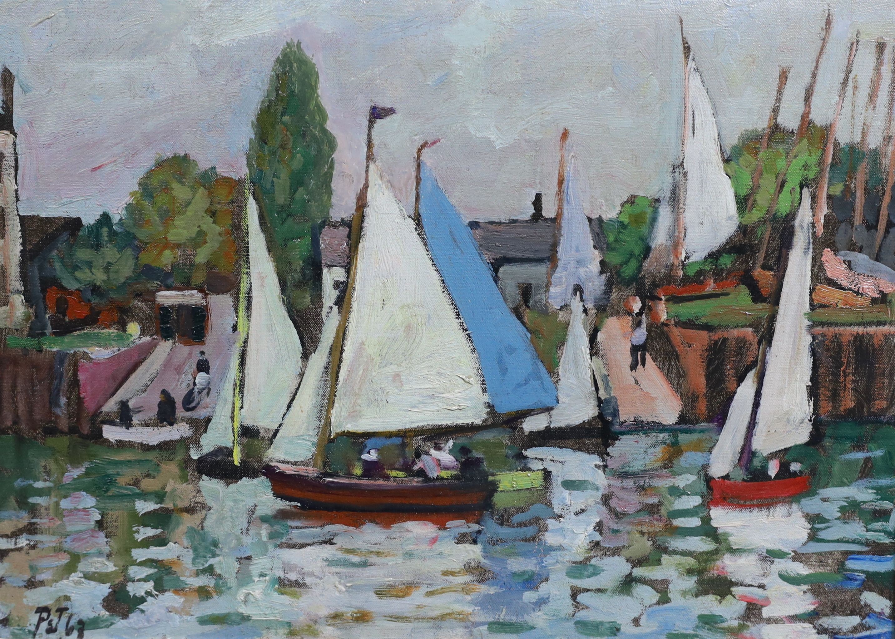 Llewellyn Petley Jones (1908-1986), Sailing boats on a river, oil on canvas, 30 x 41cm